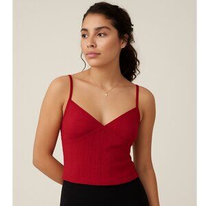 NWT Cotton On Darcie Pointelle Strappy Cropped Cami Crimson Kiss Red Size XL